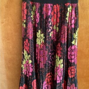 Metro Wear Vibrant Floral Midi Skirt - Black, Green, and Pink 141